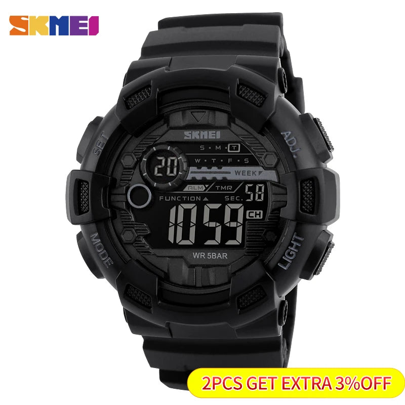 Outdoor Sport Watch Men Multifunction 5Bar Waterproof PU Strap LED Display Watches Chrono Digital Watch Reloj Hombre 1243