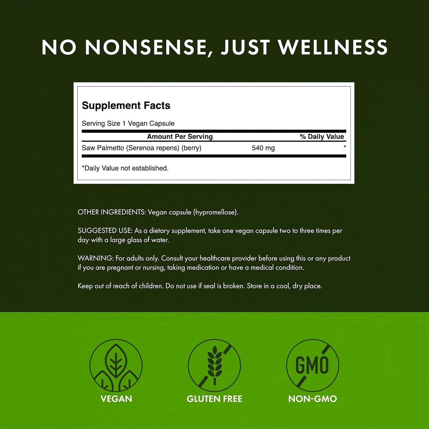 Saw Palmetto Herbal Supplement for Men Prostate Health Hair Supplement Urinary Health 540 Mg 250 Capsules