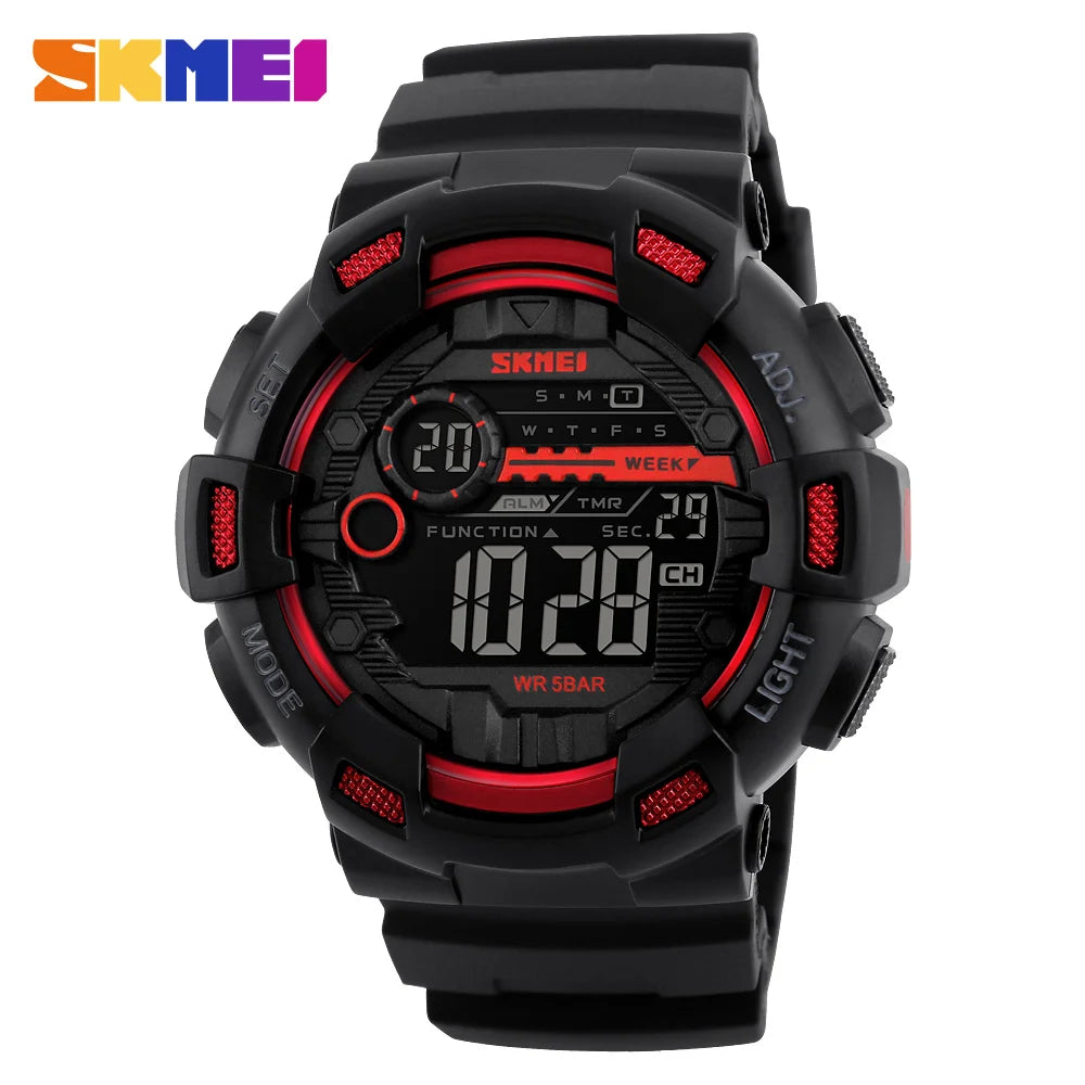 Outdoor Sport Watch Men Multifunction 5Bar Waterproof PU Strap LED Display Watches Chrono Digital Watch Reloj Hombre 1243