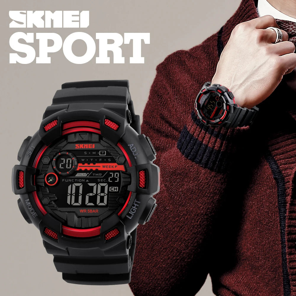 Outdoor Sport Watch Men Multifunction 5Bar Waterproof PU Strap LED Display Watches Chrono Digital Watch Reloj Hombre 1243