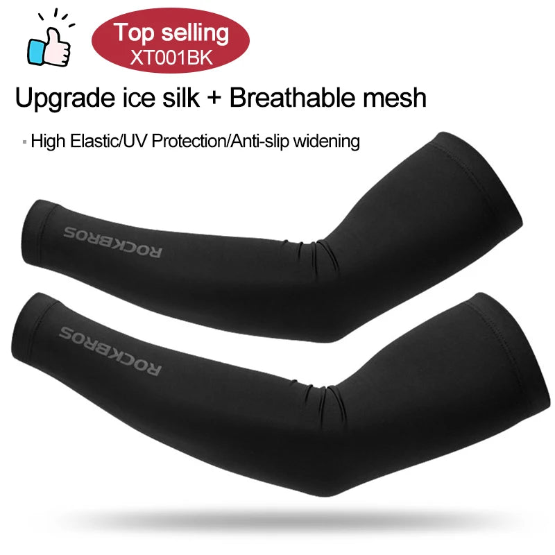 One Pair Ice Fabric Breathable UV Protection Running Arm Sleeves Fitness Basketball Elbow Pad Sport Cycling Arm Warmers