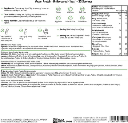 Protein Works - Proteína Vegana - 100% a Base De Plantas - Sin Gluten - Bajo En Grasas - Sin Sabor - 1 Kg