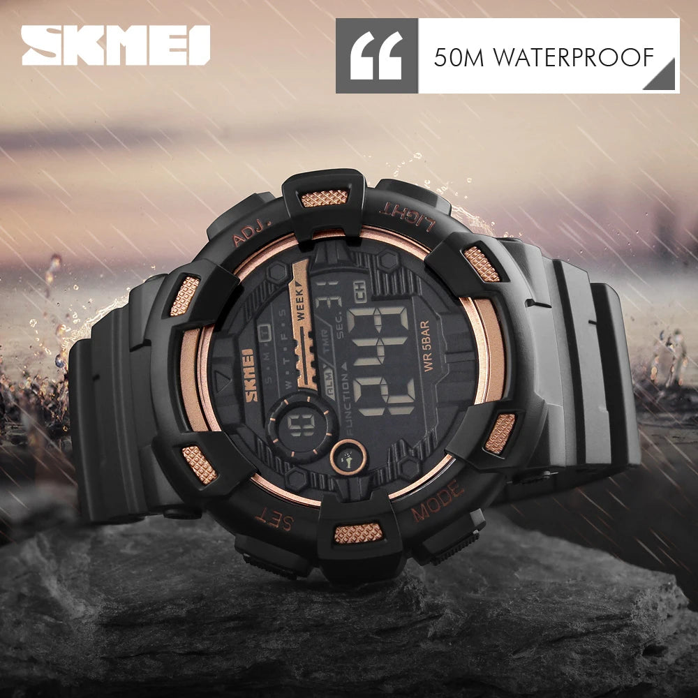 Outdoor Sport Watch Men Multifunction 5Bar Waterproof PU Strap LED Display Watches Chrono Digital Watch Reloj Hombre 1243