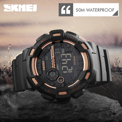 Outdoor Sport Watch Men Multifunction 5Bar Waterproof PU Strap LED Display Watches Chrono Digital Watch Reloj Hombre 1243